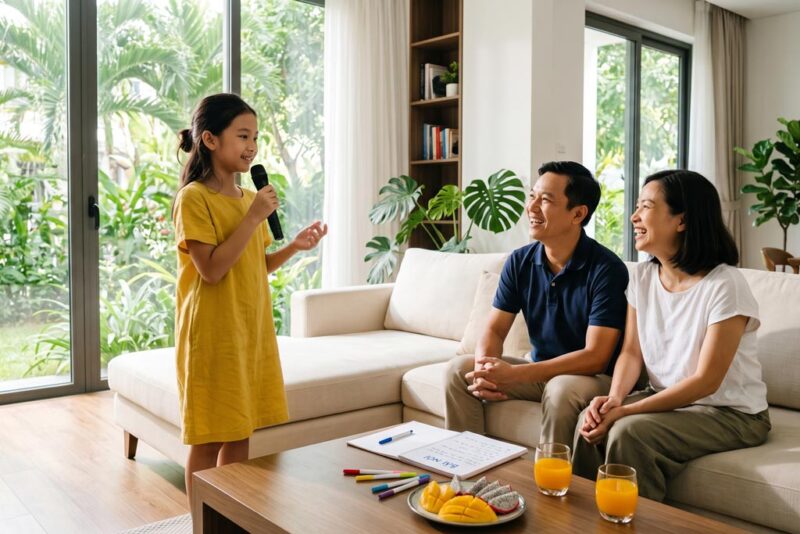 Làm sao để con bớt "run" khi lần đầu cầm micro?