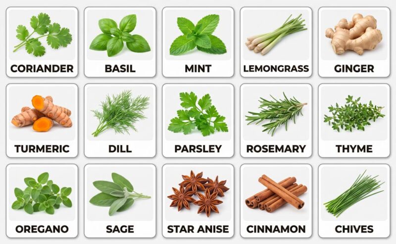 Nhóm rau gia vị và thảo mộc phổ biến (Herbs and Spices)