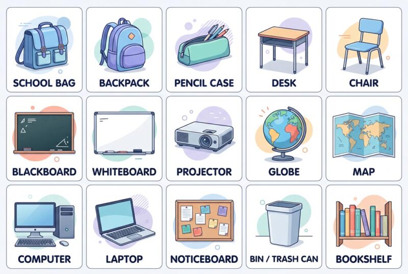 Nhóm đồ đựng dụng cụ và thiết bị hỗ trợ trong lớp học