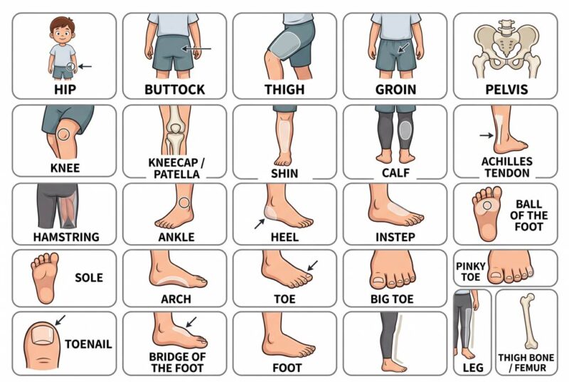 Từ vựng tiếng Anh về chi dưới: Hông, chân và bàn chân