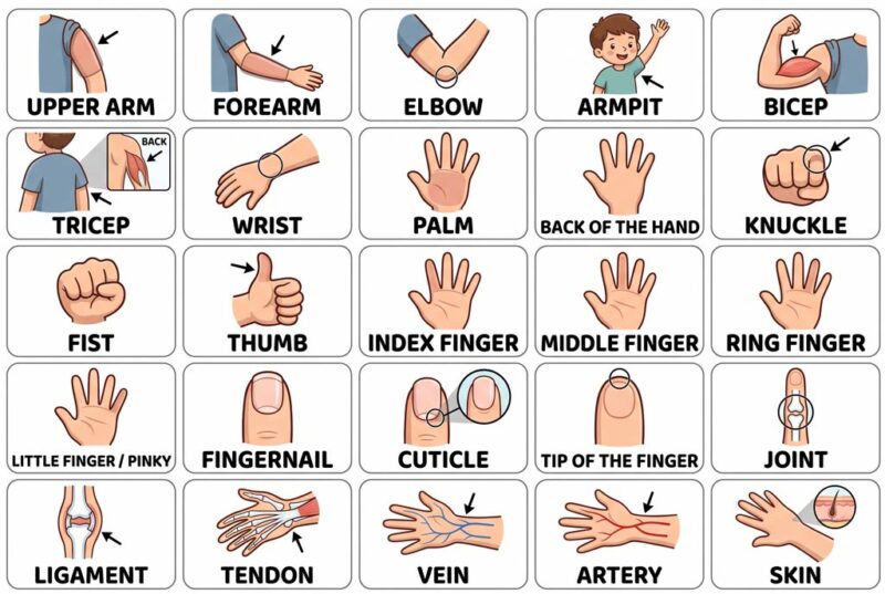 Từ vựng tiếng Anh về chi trên: Cánh tay và bàn tay