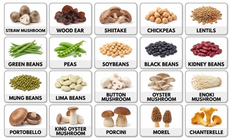 Nhóm từ vựng về các loại nấm (Mushrooms) và đậu hạt (Legumes)