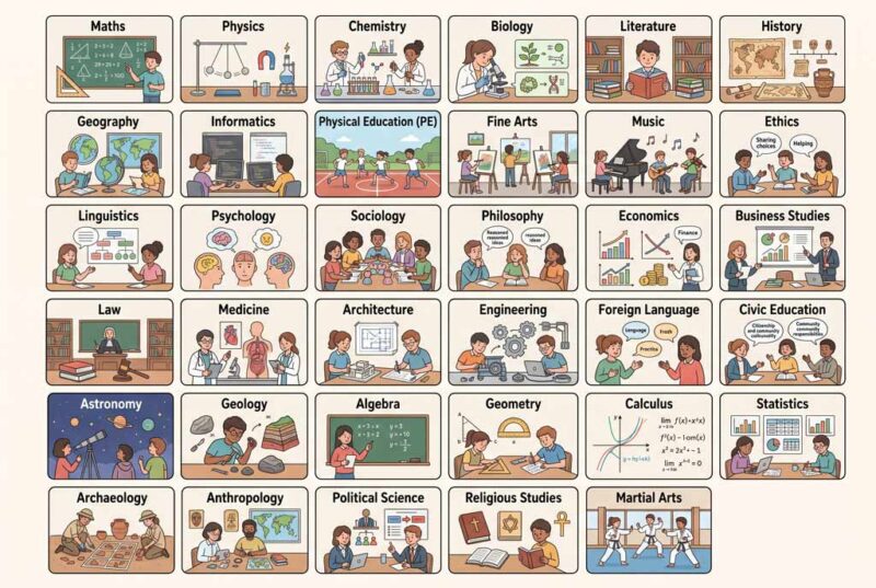 Từ vựng về tên các môn học và lĩnh vực nghiên cứu