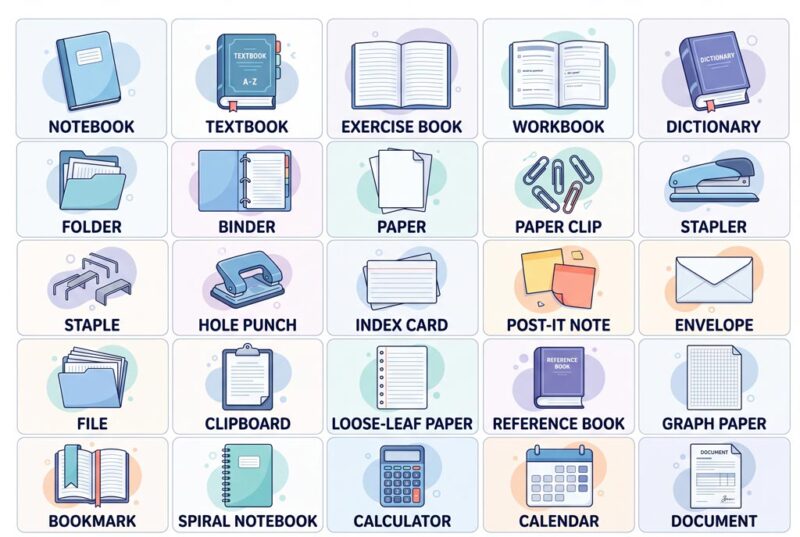 Các loại văn phòng phẩm về sách, vở và lưu trữ giấy tờ